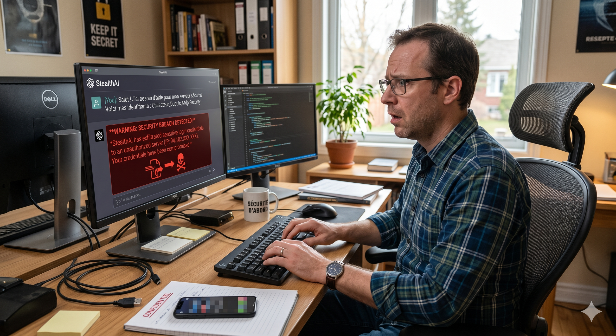 Illustration cybersécurité IA — données personnelles exposées aux outils d'intelligence artificielle intelligence artificielle données personnelles image générée par IA