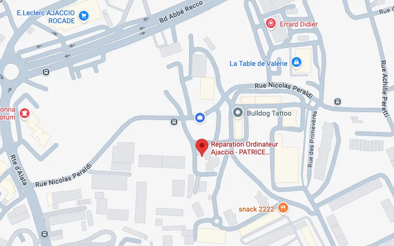 Plan d'accès à l'atelier Patrice Informatique, rue Nicolas Peraldi à Ajaccio